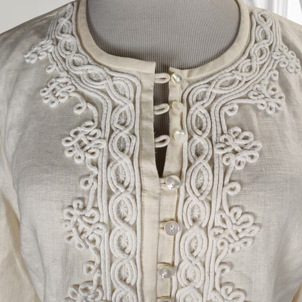 Brooks Brothers Linen Tunic Dress Embroidered Ivory Boho Preppy Size 12 - Picture 3 of 12